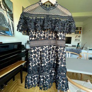 Self Portrait Yoke Star Mini Frill Dress in Black, Size 8, NWOT